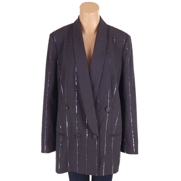 Brunello Cucinelli Vertical Sequin Pinstripe Wool Blazer 46 US 10 M Jacket $2995 - Picture 1 of 14